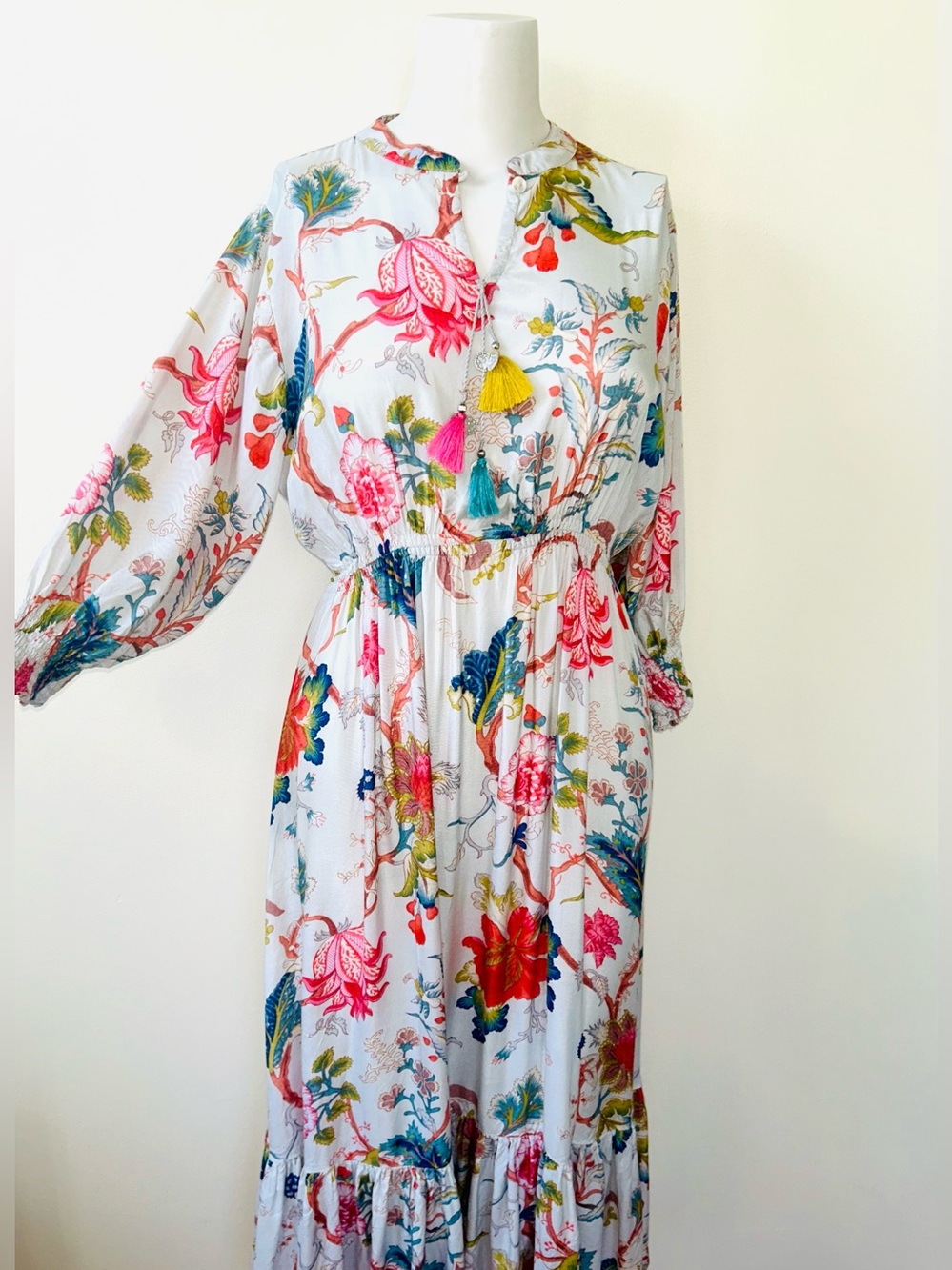 ANORA sz US 2 / XS Floral Maxi Dress Silk Blend Boho Whimsical